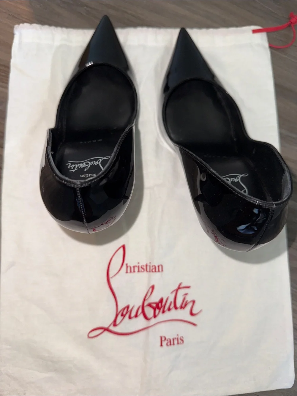 Christian Louboutin Black Patent Miss Z Pointed Toe Pumps with Red Heel Tab